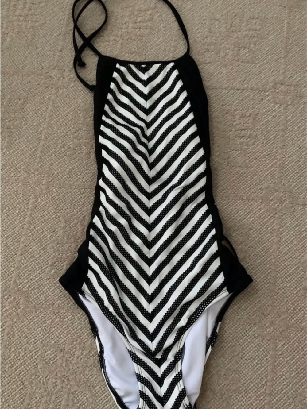 Hobie Black and White Chevron One-Piece Swimsuit